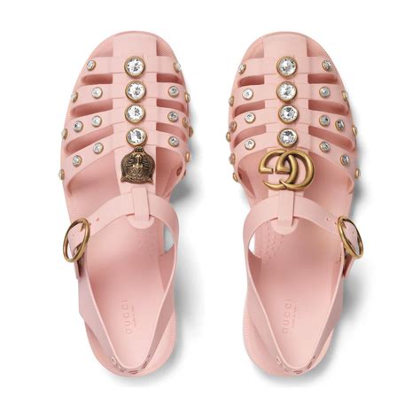 gucci rubber sandals with crystals